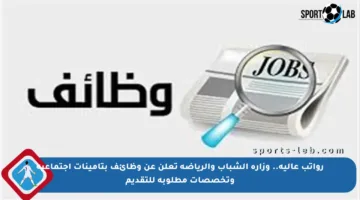 رواتب عالية.. وزارة الشباب والرياضة تعلن عن وظائف بتأمينات اجتماعية وتخصصات مطلوبة للتقديم